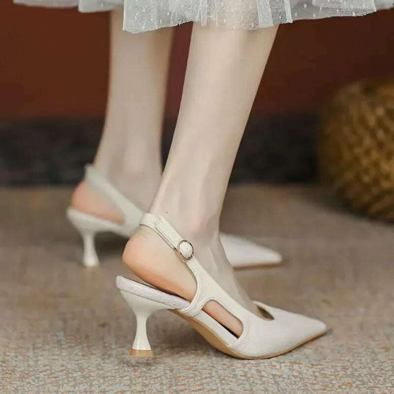 KIMLUD, New Women Pumps Pointed Toe Sandals Slip on High Heels Sandal Black Sexy Heels Slingbacks Office Lady Shoes Wedding Summer 1422, Beige / 39, KIMLUD APPAREL - Womens Clothes