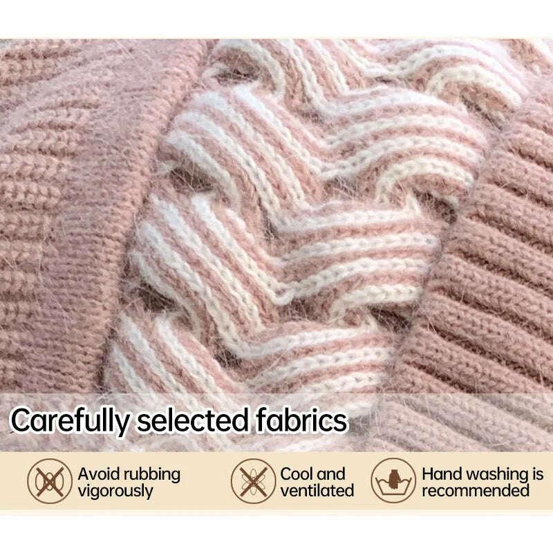 KIMLUD, New Women Winter Caps Beanies Thick Woolen Knitted Hat Scarf Set Knitted Bonnet Outdoor Ski Female Rabbit Hair Warm Headgear, KIMLUD Womens Clothes