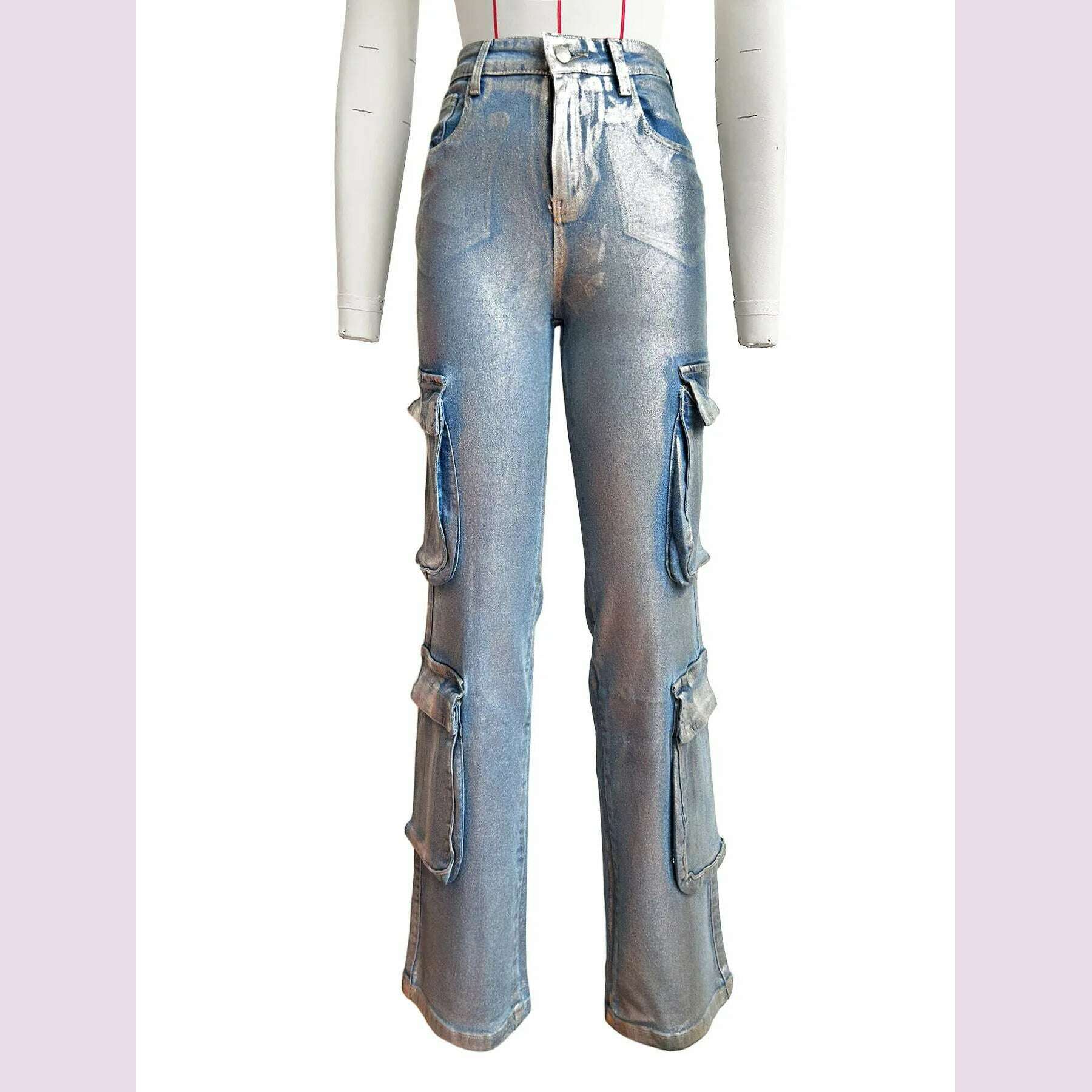 New Women's Fashion Denim Overalls Multi-Pocket Bronzing Comfortable Casual Summer Ladies Loose Denim Pants - KIMLUD