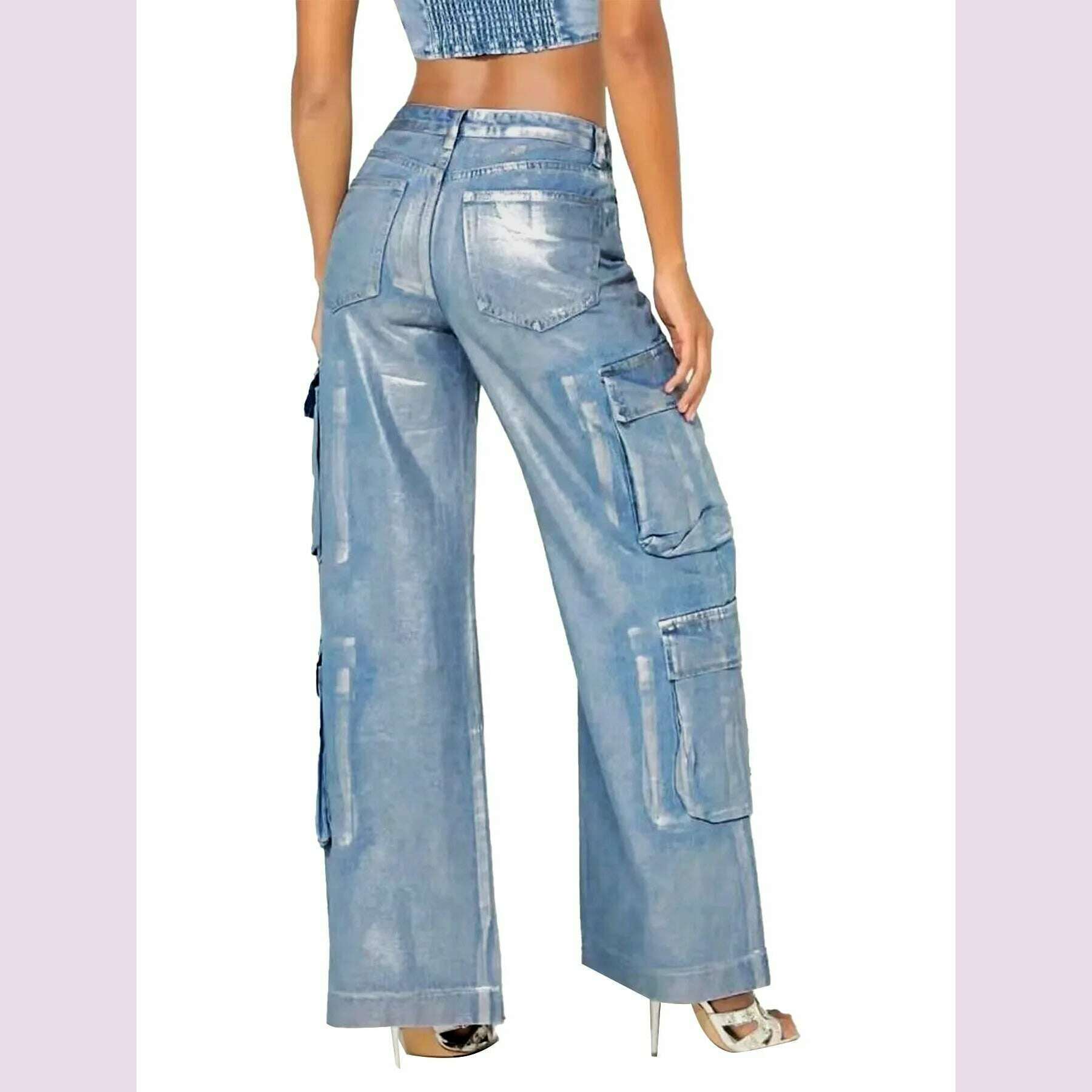 New Women's Fashion Denim Overalls Multi-Pocket Bronzing Comfortable Casual Summer Ladies Loose Denim Pants - KIMLUD