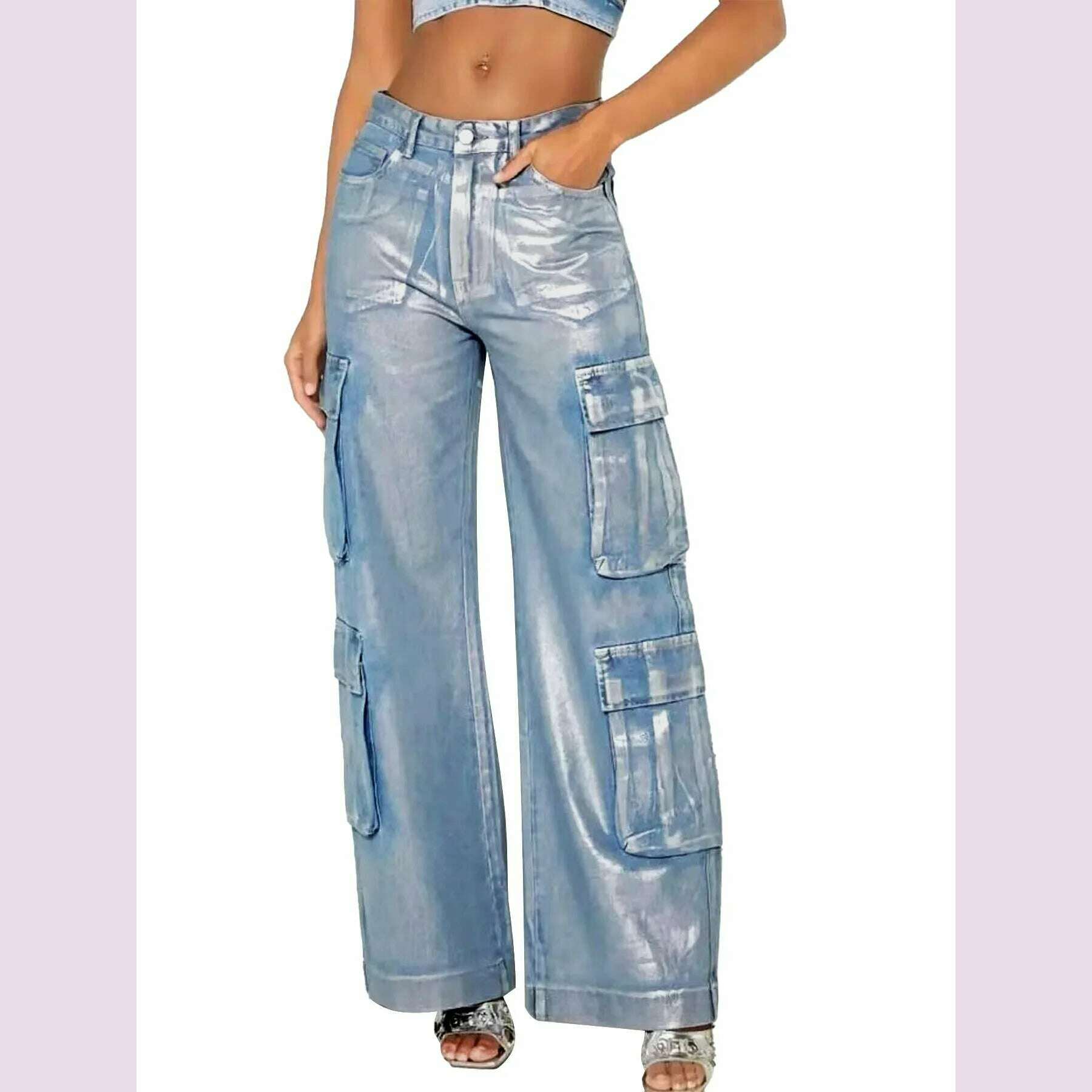 New Women's Fashion Denim Overalls Multi-Pocket Bronzing Comfortable Casual Summer Ladies Loose Denim Pants - KIMLUD