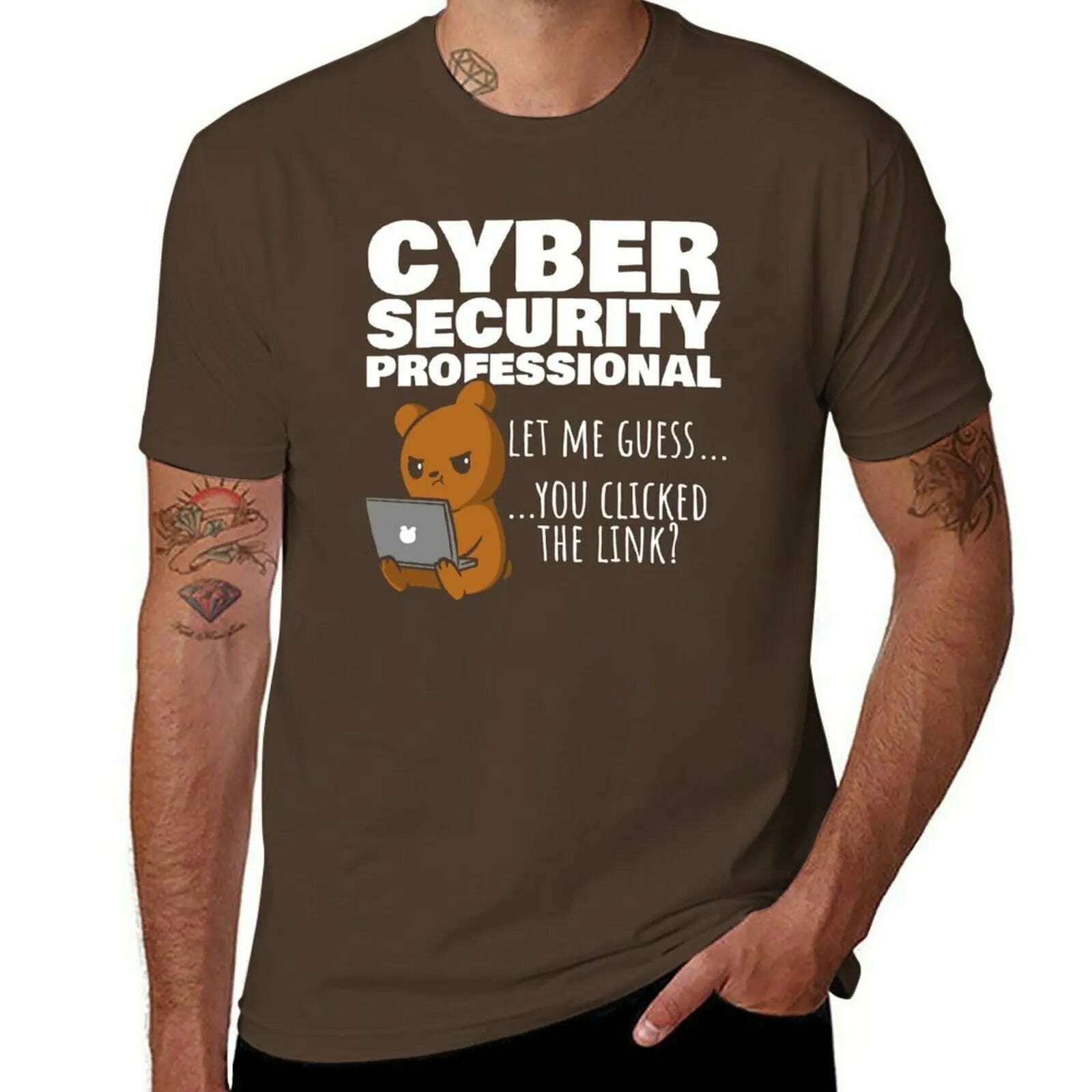 KIMLUD, New You Clicked The Link? Funny Cybersecurity Infosec T-Shirt oversized t shirts vintage t shirt kawaii clothes Men's clothing, Dark Coffee / S, KIMLUD APPAREL - Womens Clothes