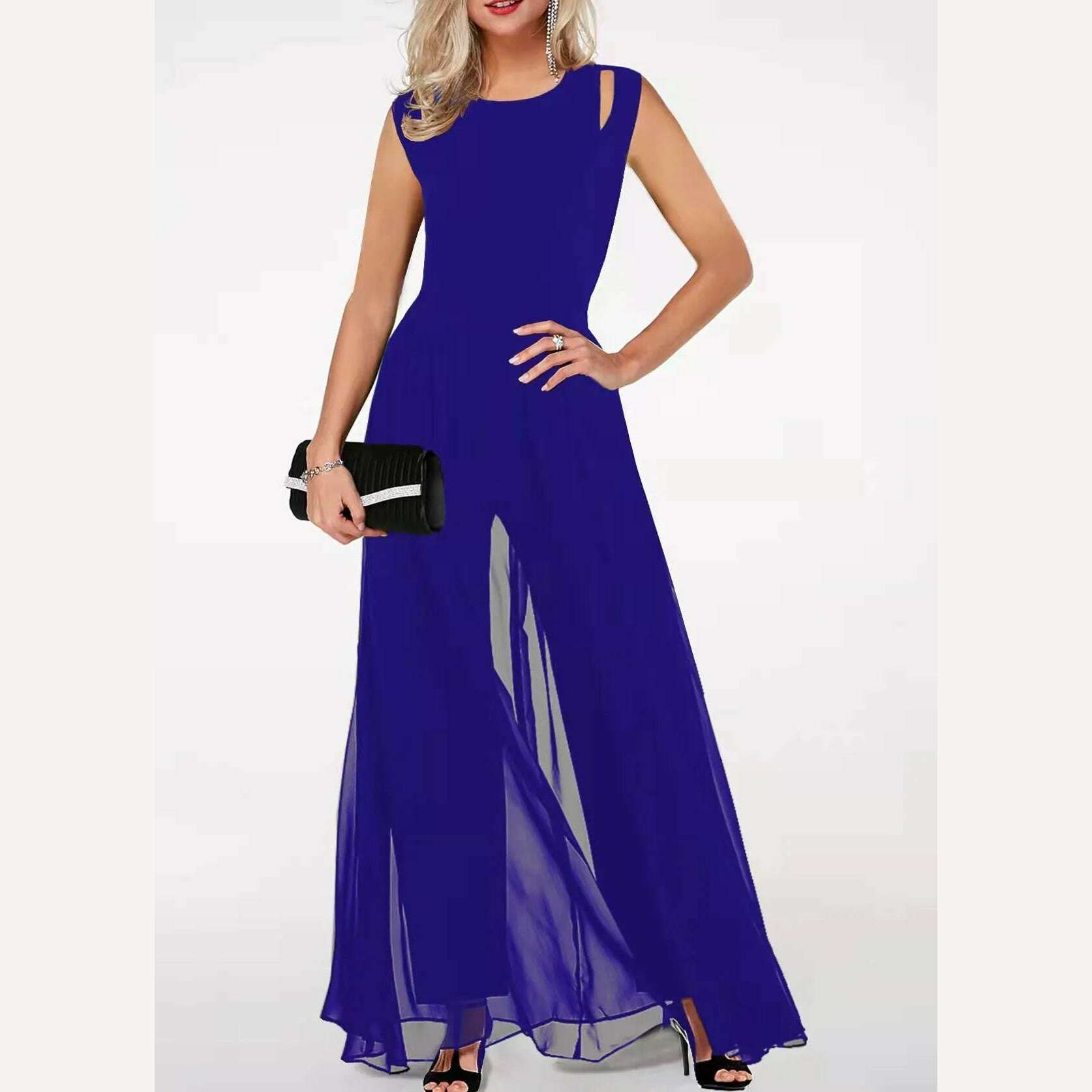 KIMLUD, New2023 Women's Summer Casual Jumpsuits Solid Elegant Sleeveless High Waist Women One Pieces Overalls Female Party Club Outfits, Blue / S, KIMLUD APPAREL - Womens Clothes
