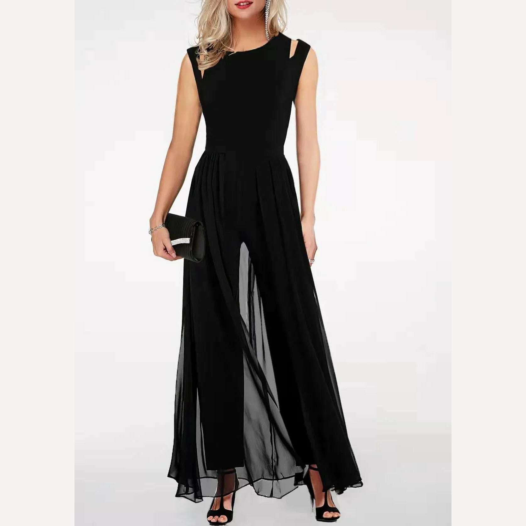 KIMLUD, New2023 Women's Summer Casual Jumpsuits Solid Elegant Sleeveless High Waist Women One Pieces Overalls Female Party Club Outfits, Black / S, KIMLUD APPAREL - Womens Clothes