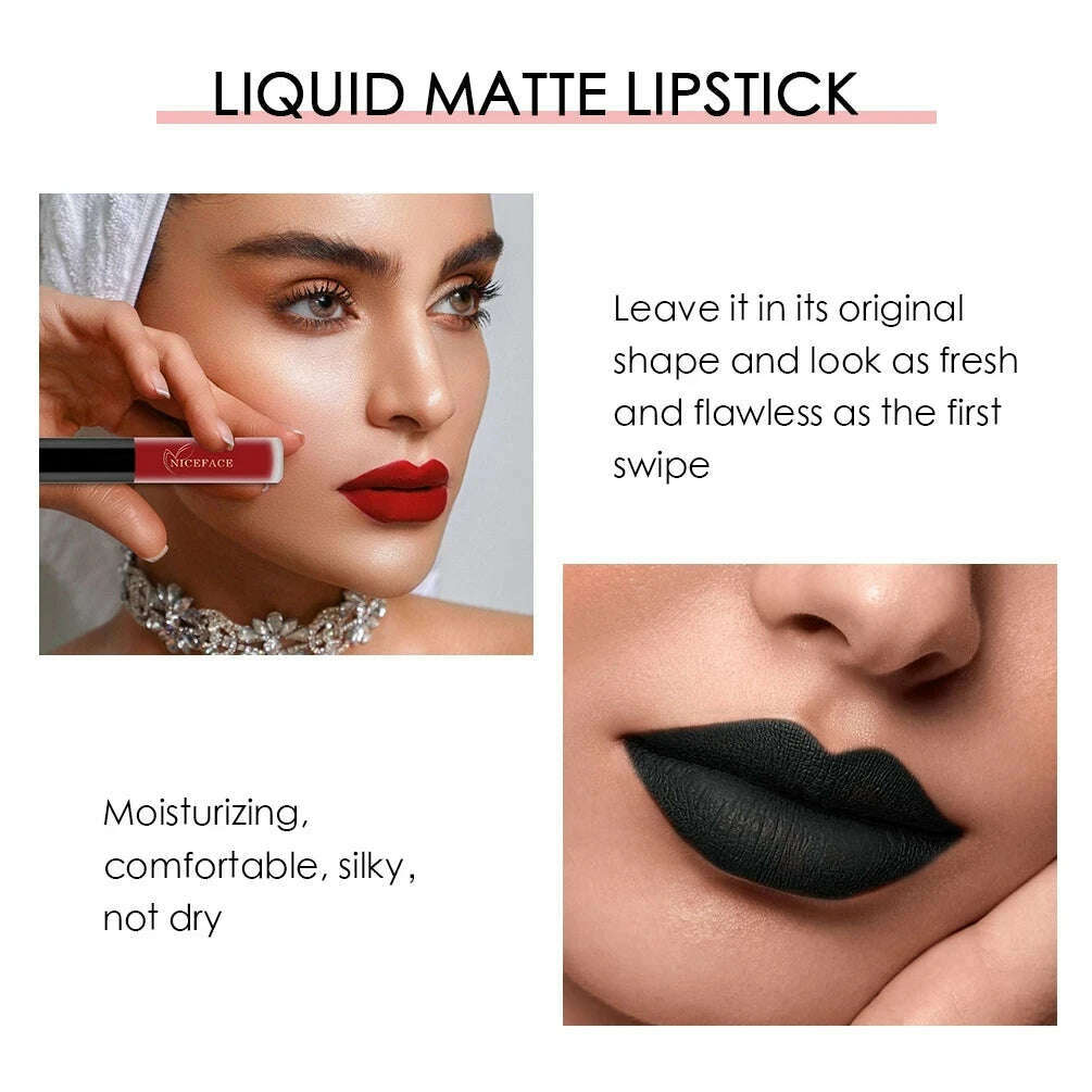 KIMLUD, NICEFACE Nude Matte Liquid Lipsticks Waterproof Long Lasting Lip Gloss Sexy Red Velvet Lip Tint Women Makeup Cosmetics Batom, KIMLUD Womens Clothes