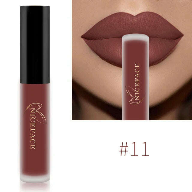 KIMLUD, NICEFACE Nude Matte Liquid Lipsticks Waterproof Long Lasting Lip Gloss Sexy Red Velvet Lip Tint Women Makeup Cosmetics Batom, 11, KIMLUD Womens Clothes