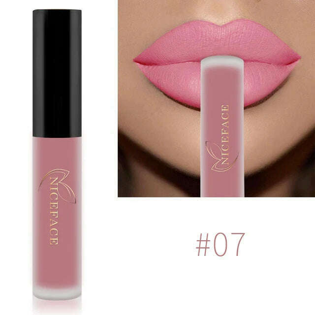 KIMLUD, NICEFACE Nude Matte Liquid Lipsticks Waterproof Long Lasting Lip Gloss Sexy Red Velvet Lip Tint Women Makeup Cosmetics Batom, 07, KIMLUD Womens Clothes