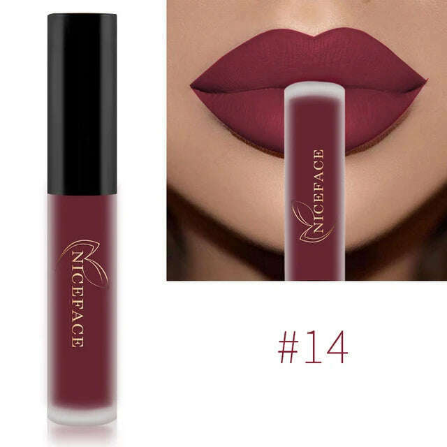 KIMLUD, NICEFACE Nude Matte Liquid Lipsticks Waterproof Long Lasting Lip Gloss Sexy Red Velvet Lip Tint Women Makeup Cosmetics Batom, 14, KIMLUD Womens Clothes