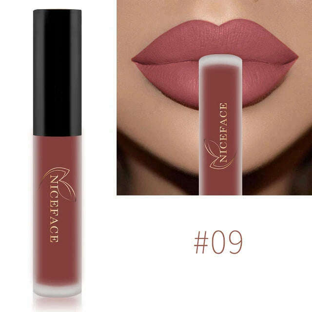 KIMLUD, NICEFACE Nude Matte Liquid Lipsticks Waterproof Long Lasting Lip Gloss Sexy Red Velvet Lip Tint Women Makeup Cosmetics Batom, 09, KIMLUD Womens Clothes