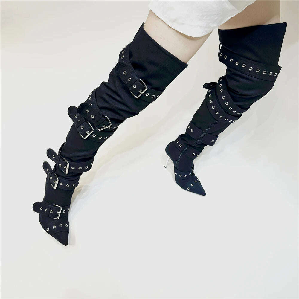 KIMLUD, Night Club Party Queen Boots Over The Knee Boots High Heels Women Boots Sexy Plus Size Thin Heels Shoes Woman, KIMLUD Womens Clothes
