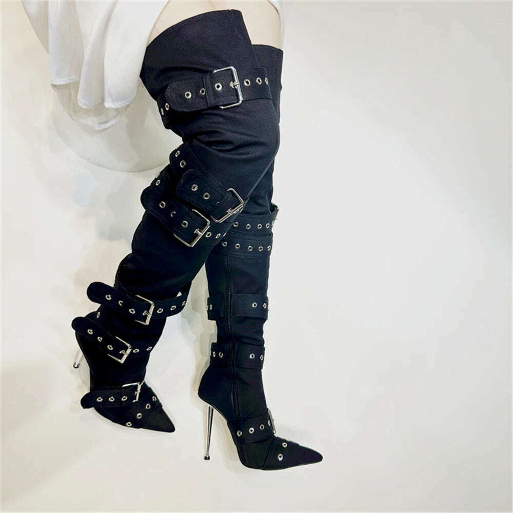 KIMLUD, Night Club Party Queen Boots Over The Knee Boots High Heels Women Boots Sexy Plus Size Thin Heels Shoes Woman, KIMLUD Womens Clothes