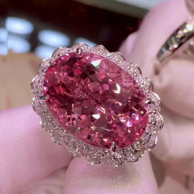 KIMLUD, Noble 20x30mm Dazzling Pink Cubic Zirconia Wedding Rings for Women Temperament Huge Gemstone Banquet Trendy Jewelry Gift, KIMLUD Womens Clothes