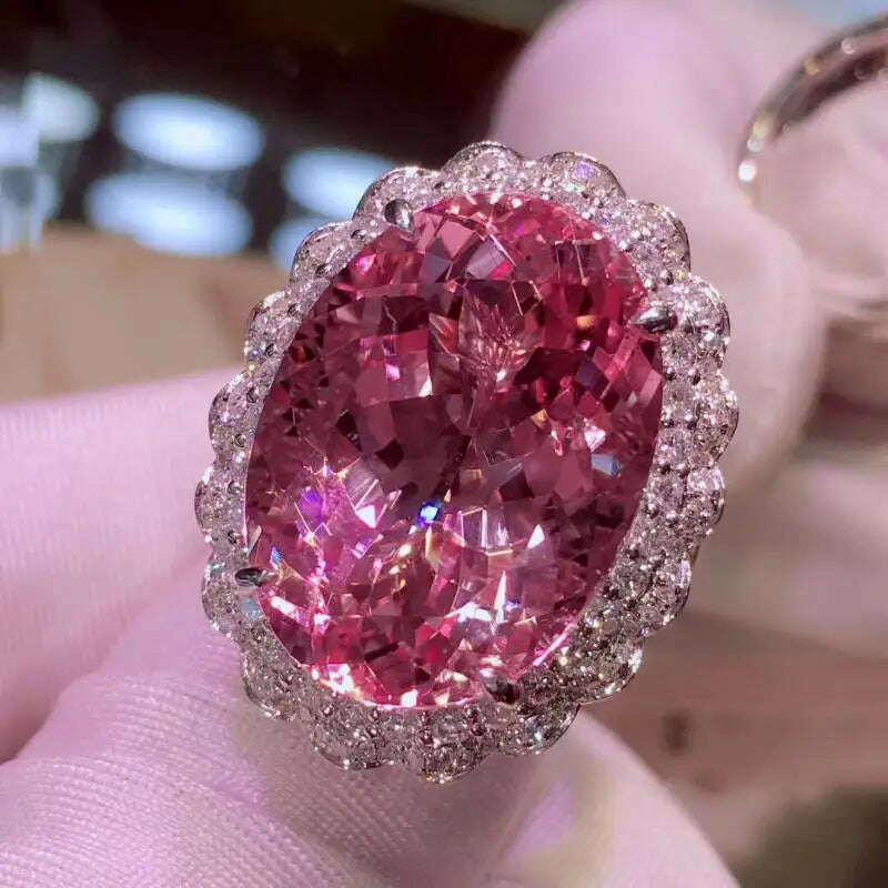 KIMLUD, Noble 20x30mm Dazzling Pink Cubic Zirconia Wedding Rings for Women Temperament Huge Gemstone Banquet Trendy Jewelry Gift, KIMLUD Womens Clothes