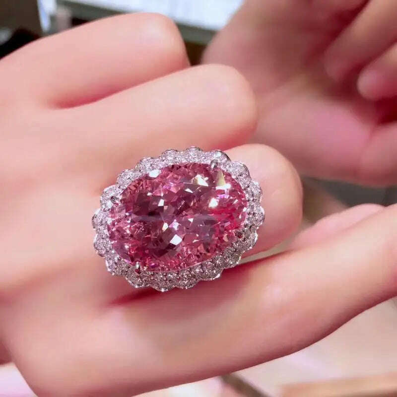 KIMLUD, Noble 20x30mm Dazzling Pink Cubic Zirconia Wedding Rings for Women Temperament Huge Gemstone Banquet Trendy Jewelry Gift, KIMLUD Womens Clothes