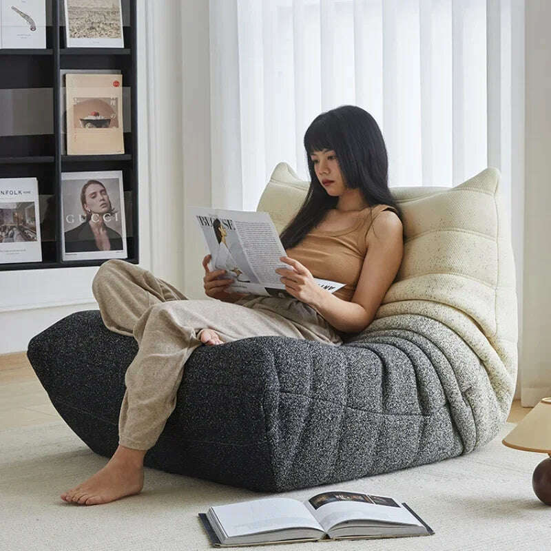 KIMLUD, Nordic Casual Lounging Sofa Recliner Living Room Creative Recliner Suede/Sufiber Leather / 3D Knitting + Sponge, KIMLUD Womens Clothes