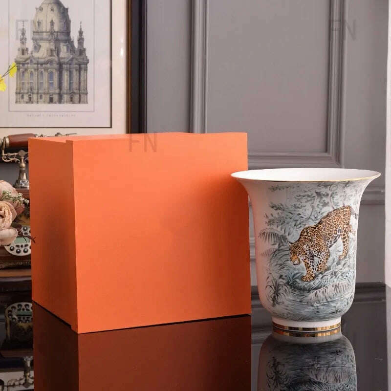 KIMLUD, Nordic Creative Animal Series Bone Porcelain Large Tiger Pattern Vase Decorative Vase Home Decor Room Decoration Accessories, 35CM, KIMLUD APPAREL - Womens Clothes