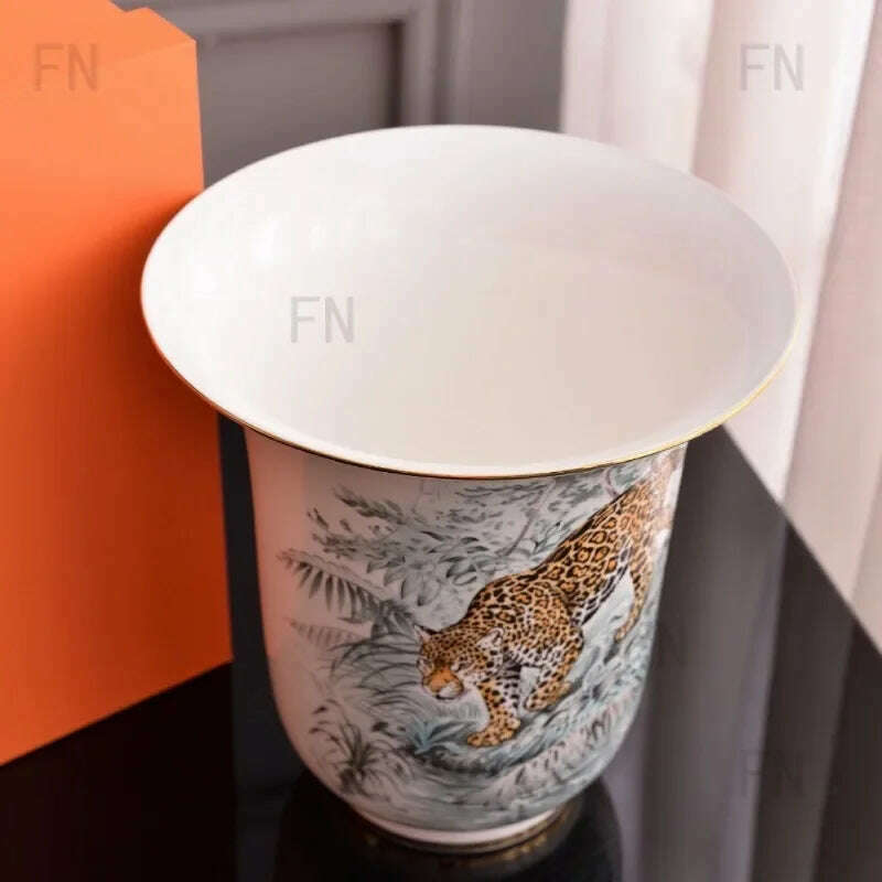 KIMLUD, Nordic Creative Animal Series Bone Porcelain Large Tiger Pattern Vase Decorative Vase Home Decor Room Decoration Accessories, KIMLUD Womens Clothes