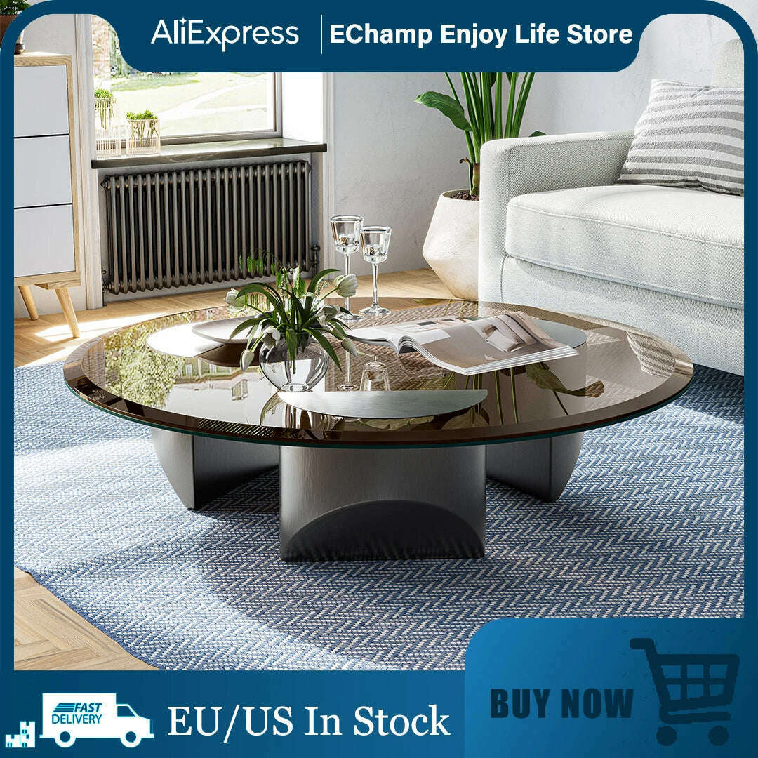 Nordic Creative Transparent Coffee Tables Round Glass Wedge Table Living Room Vintage Minimalist Tea Table Design Home Furniture - KIMLUD