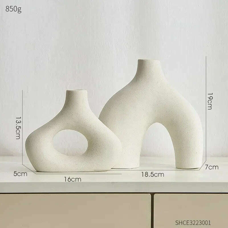 KIMLUD, Nordic Decorations Ceramic Flower Vase Dining Table Nordic Home Decor Living Room Cute Flowerpot Dried Flowers Decorative Vases, White, KIMLUD APPAREL - Womens Clothes