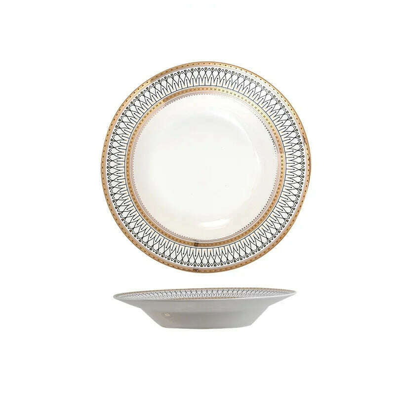 Nordic Gold Edge Ceramic Tableware Dishes Plates Household Dishes Rice Bowls Soup Bowls Mugs Service Plate Dining Table Set - KIMLUD