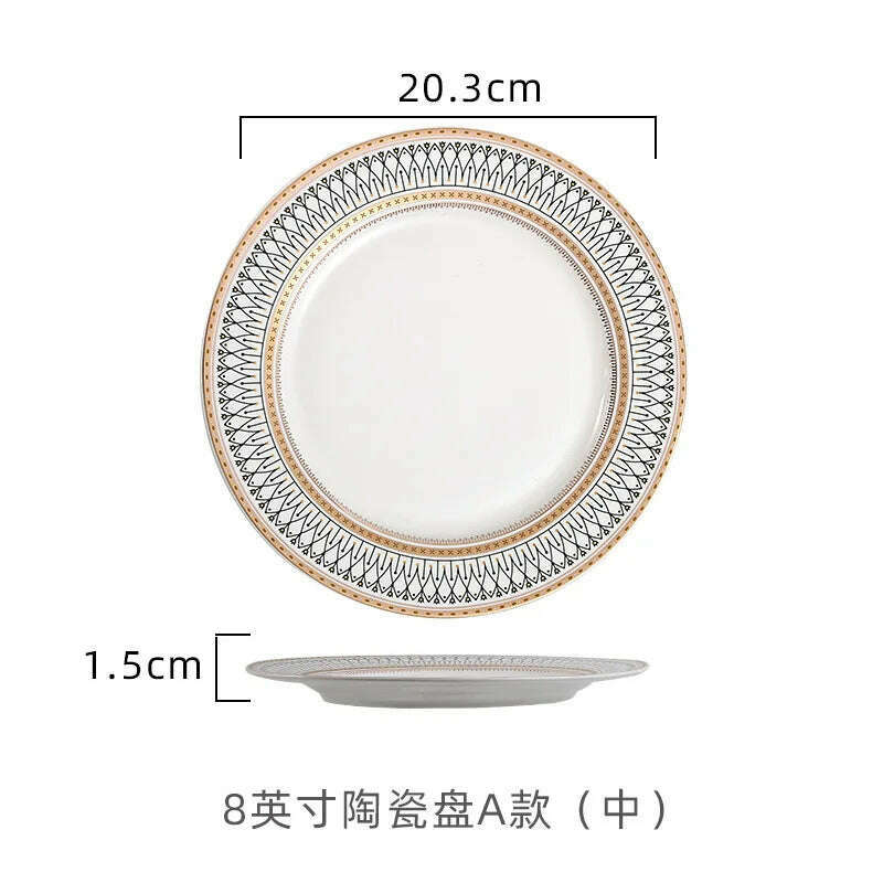 Nordic Gold Edge Ceramic Tableware Dishes Plates Household Dishes Rice Bowls Soup Bowls Mugs Service Plate Dining Table Set - KIMLUD