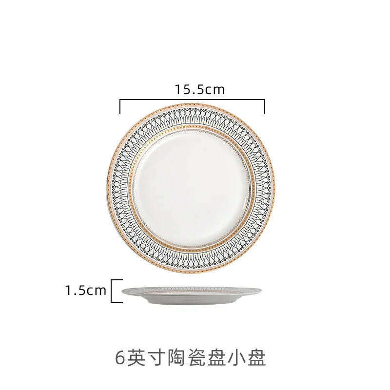 Nordic Gold Edge Ceramic Tableware Dishes Plates Household Dishes Rice Bowls Soup Bowls Mugs Service Plate Dining Table Set - KIMLUD