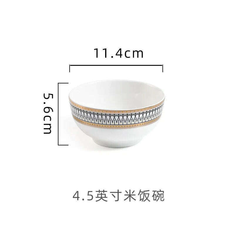 KIMLUD, Nordic Gold Edge Ceramic Tableware Dishes Plates Household Dishes Rice Bowls Soup Bowls Mugs Service Plate Dining Table Set, 4.5 inch-rice bowl, KIMLUD Womens Clothes