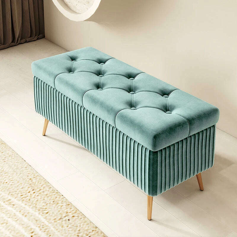 KIMLUD, Nordic Light Luxury Stools Bedroom Bed End Sofa Ottomans Home Door Long Bench Clothing Store Shoe Changing Stool Storage Ottoman, D 80cm cyan, KIMLUD APPAREL - Womens Clothes