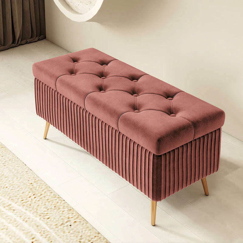 KIMLUD, Nordic Light Luxury Stools Bedroom Bed End Sofa Ottomans Home Door Long Bench Clothing Store Shoe Changing Stool Storage Ottoman, L 80cm Bean Paste, KIMLUD APPAREL - Womens Clothes