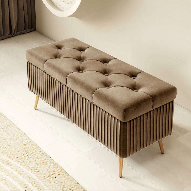 KIMLUD, Nordic Light Luxury Stools Bedroom Bed End Sofa Ottomans Home Door Long Bench Clothing Store Shoe Changing Stool Storage Ottoman, H 80cm light brown, KIMLUD APPAREL - Womens Clothes