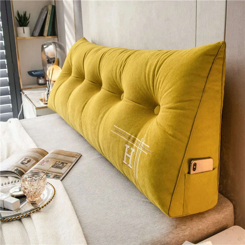 KIMLUD, Nordic Removable Bedside Cushion Triangular Bed Backrests Large Pillows For Home Soft Backrest Pillow Cushions Headboard Cover, yellow / 60x50x20cm, KIMLUD APPAREL - Womens Clothes