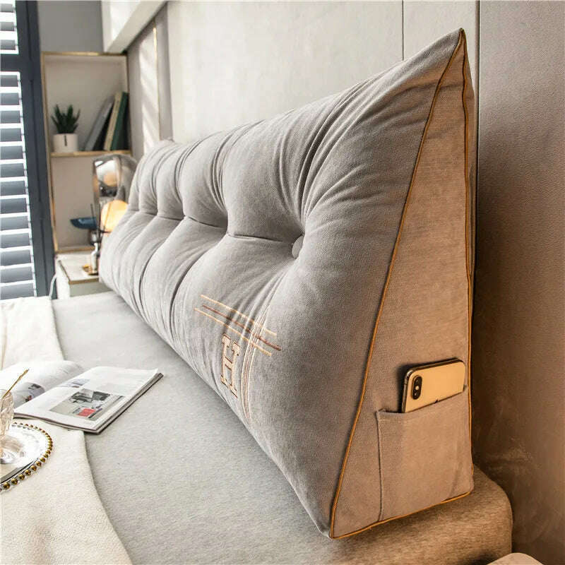 KIMLUD, Nordic Removable Bedside Cushion Triangular Bed Backrests Large Pillows For Home Soft Backrest Pillow Cushions Headboard Cover, Gray / 60x50x20cm, KIMLUD APPAREL - Womens Clothes