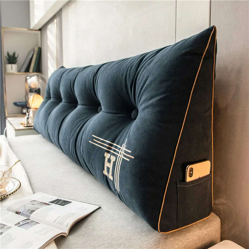 KIMLUD, Nordic Removable Bedside Cushion Triangular Bed Backrests Large Pillows For Home Soft Backrest Pillow Cushions Headboard Cover, Dark blue / 60x50x20cm, KIMLUD APPAREL - Womens Clothes