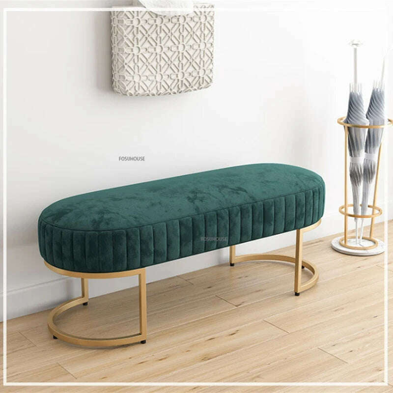 Nordic Soft Velvet Bed Footrest Ottoman Living Room Furniture Home Bedroom Luxury Pouf Bench Entrance-hall Shoes Stool B - KIMLUD