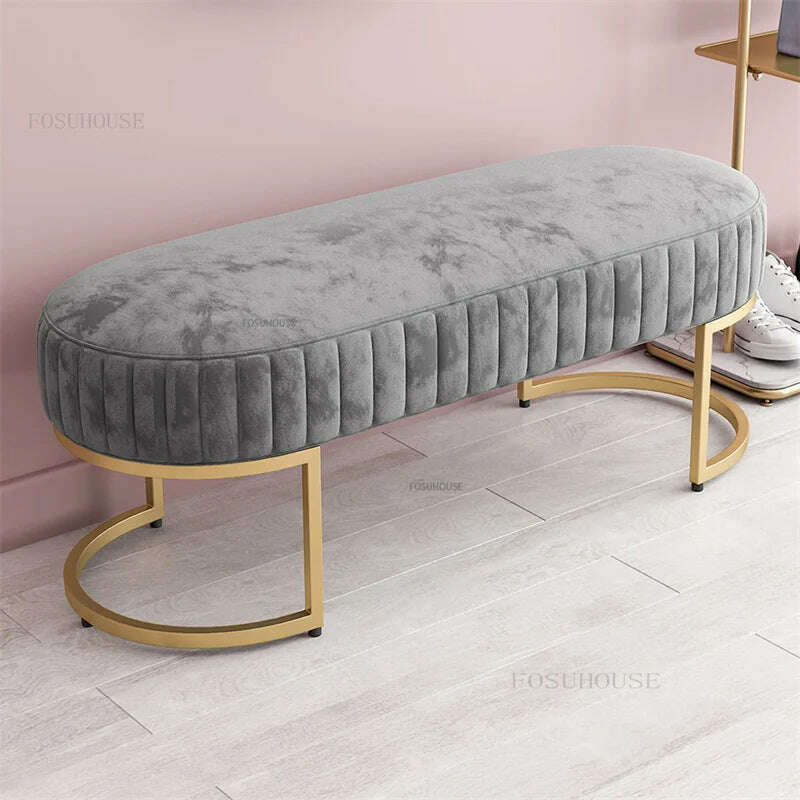 Nordic Soft Velvet Bed Footrest Ottoman Living Room Furniture Home Bedroom Luxury Pouf Bench Entrance-hall Shoes Stool B - KIMLUD