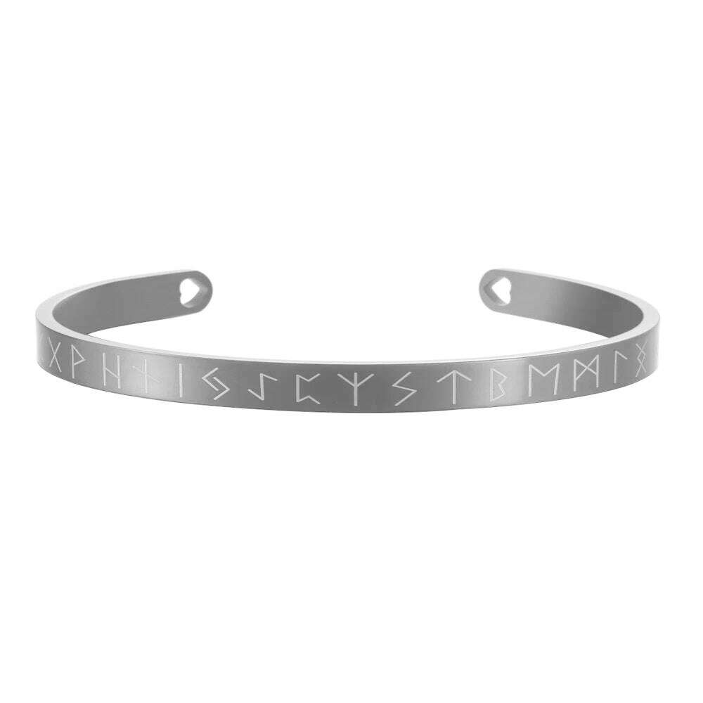KIMLUD, Nordic Viking Rune Cuff Bracelet Adjustable Amulet Open Bangle Engraved Stainless Steel Men Women Unisex Cuff Bracelets Pulsera, 4mm Black, KIMLUD APPAREL - Womens Clothes
