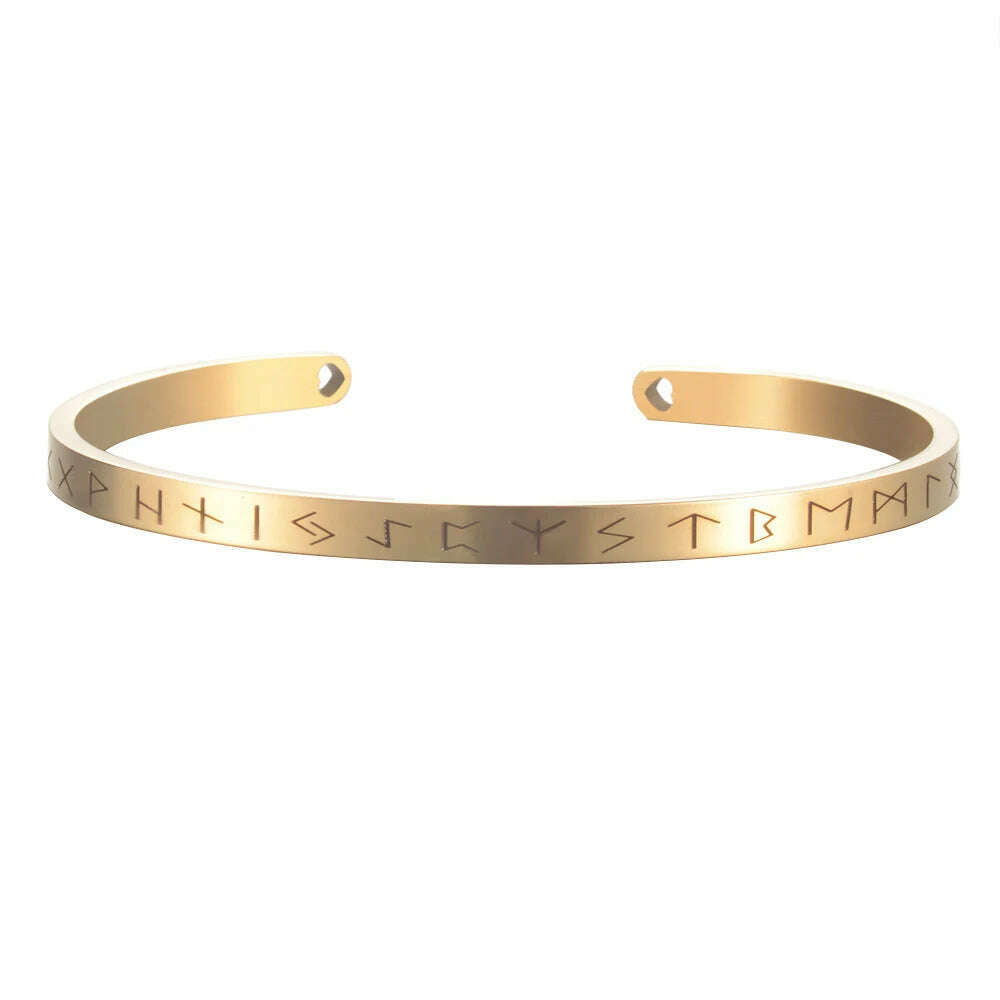KIMLUD, Nordic Viking Rune Cuff Bracelet Adjustable Amulet Open Bangle Engraved Stainless Steel Men Women Unisex Cuff Bracelets Pulsera, 4mm Gold, KIMLUD APPAREL - Womens Clothes