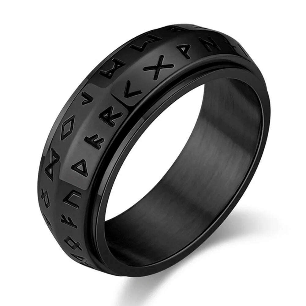 KIMLUD, Nordic Viking Text Rotatable Titanium Ring Ring For Men's Stress Relief Anxiety Mood Jewelry, black / 13, KIMLUD APPAREL - Womens Clothes