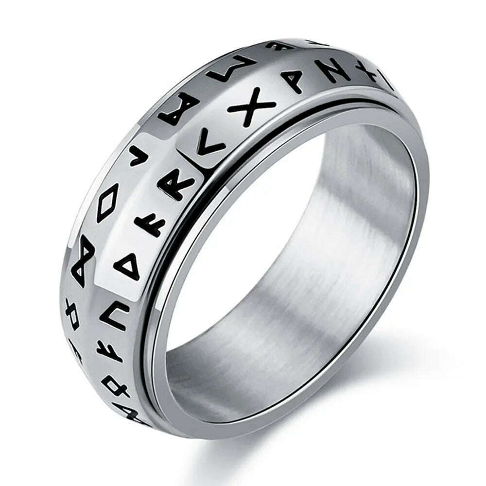 KIMLUD, Nordic Viking Text Rotatable Titanium Ring Ring For Men's Stress Relief Anxiety Mood Jewelry, Steel / 13, KIMLUD APPAREL - Womens Clothes
