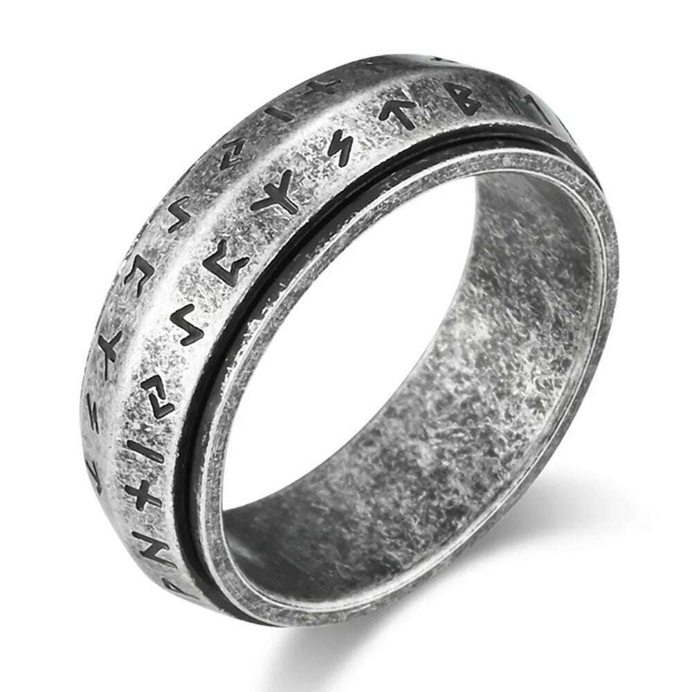 KIMLUD, Nordic Viking Text Rotatable Titanium Ring Ring For Men's Stress Relief Anxiety Mood Jewelry, Ancient silver / 12, KIMLUD APPAREL - Womens Clothes