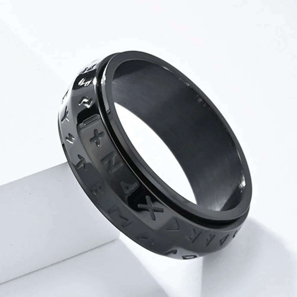 KIMLUD, Nordic Viking Text Rotatable Titanium Ring Ring For Men's Stress Relief Anxiety Mood Jewelry, KIMLUD Womens Clothes
