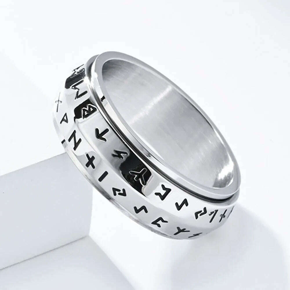 KIMLUD, Nordic Viking Text Rotatable Titanium Ring Ring For Men's Stress Relief Anxiety Mood Jewelry, KIMLUD Womens Clothes
