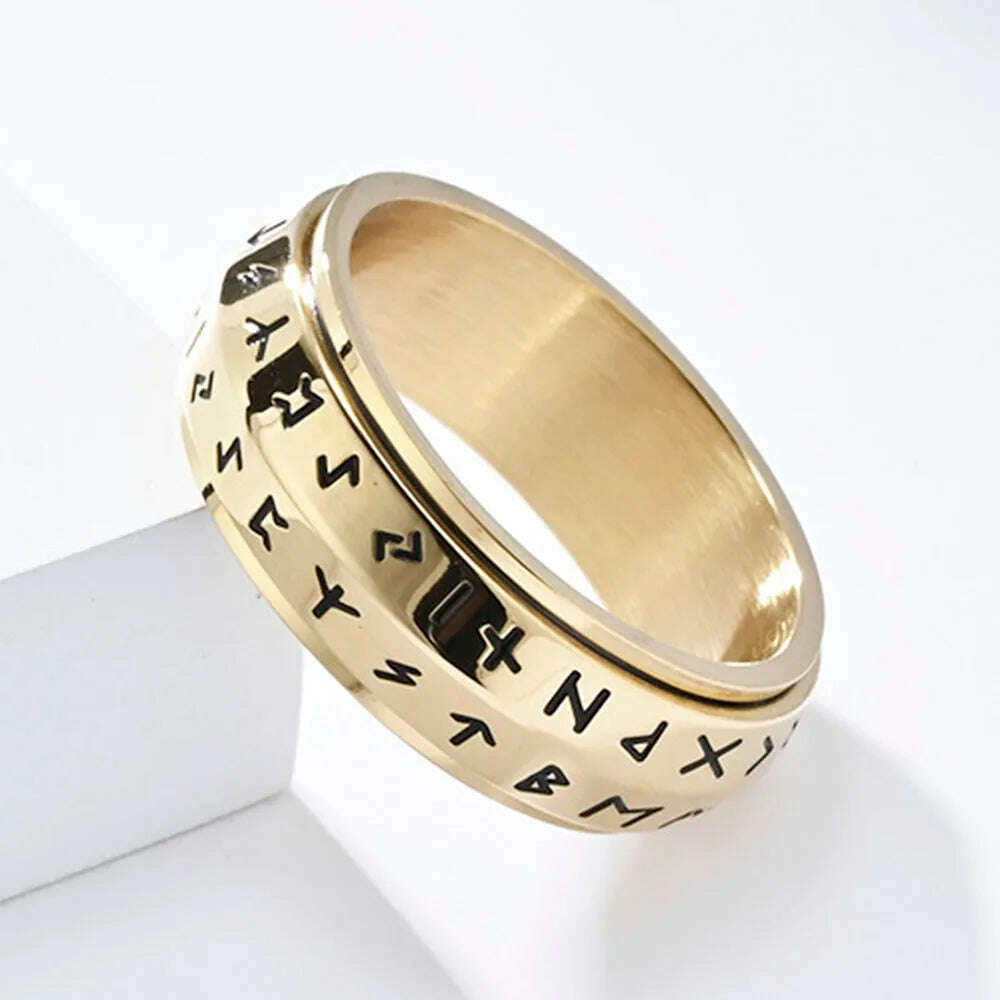 KIMLUD, Nordic Viking Text Rotatable Titanium Ring Ring For Men's Stress Relief Anxiety Mood Jewelry, KIMLUD Womens Clothes