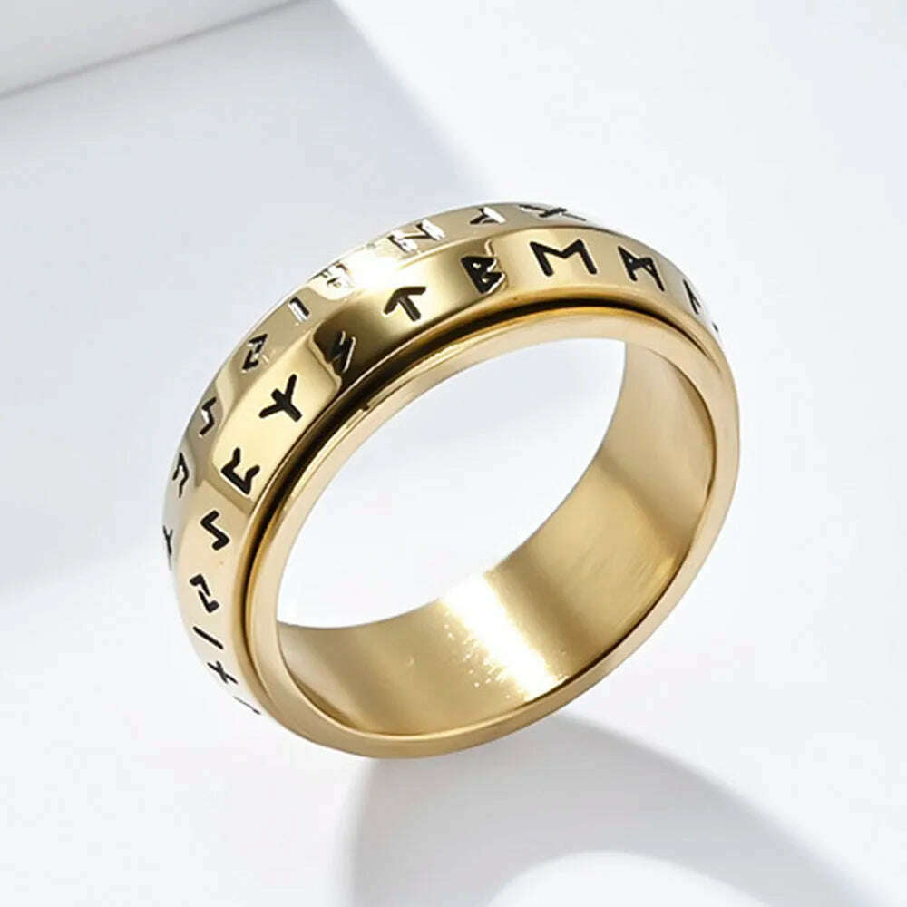 KIMLUD, Nordic Viking Text Rotatable Titanium Ring Ring For Men's Stress Relief Anxiety Mood Jewelry, KIMLUD Womens Clothes