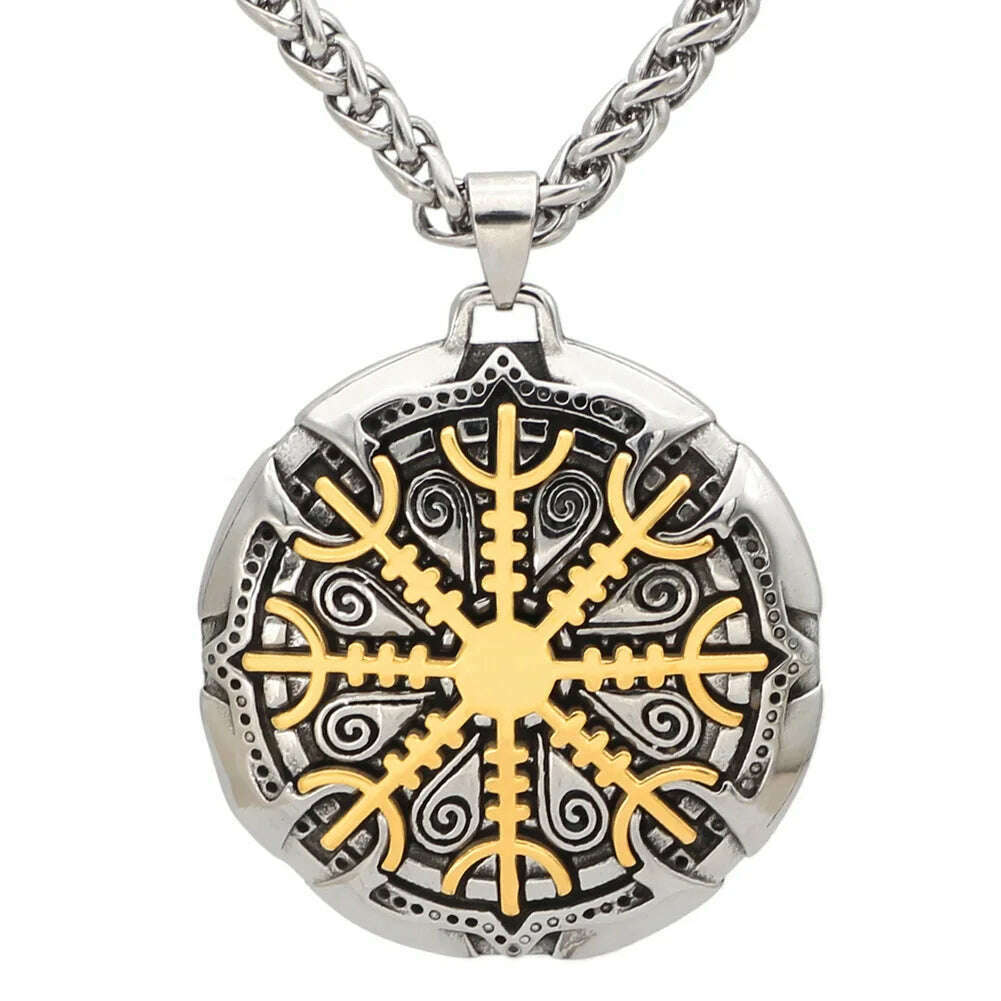 KIMLUD, Nordic Viking vegvisir Stainless Steel Rune Necklace For Men With Valknut Gift Bag, KIMLUD Womens Clothes