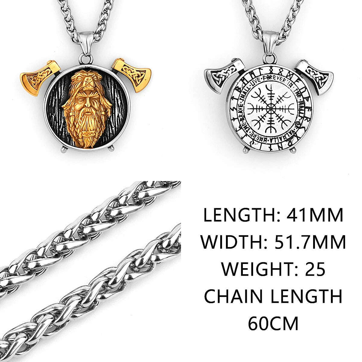 Nordic Viking Warrior Double Axe Gold Stainless Steel Pendant Men's Fashion Hip Hop Pendant Necklace Locomotive Men's Jewelry - KIMLUD