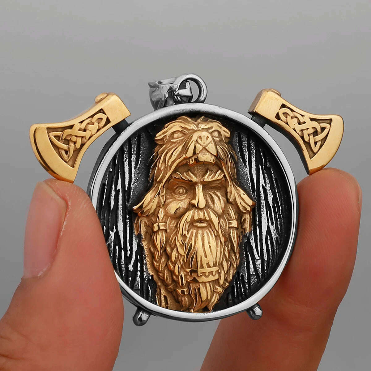 Nordic Viking Warrior Double Axe Gold Stainless Steel Pendant Men's Fashion Hip Hop Pendant Necklace Locomotive Men's Jewelry - KIMLUD