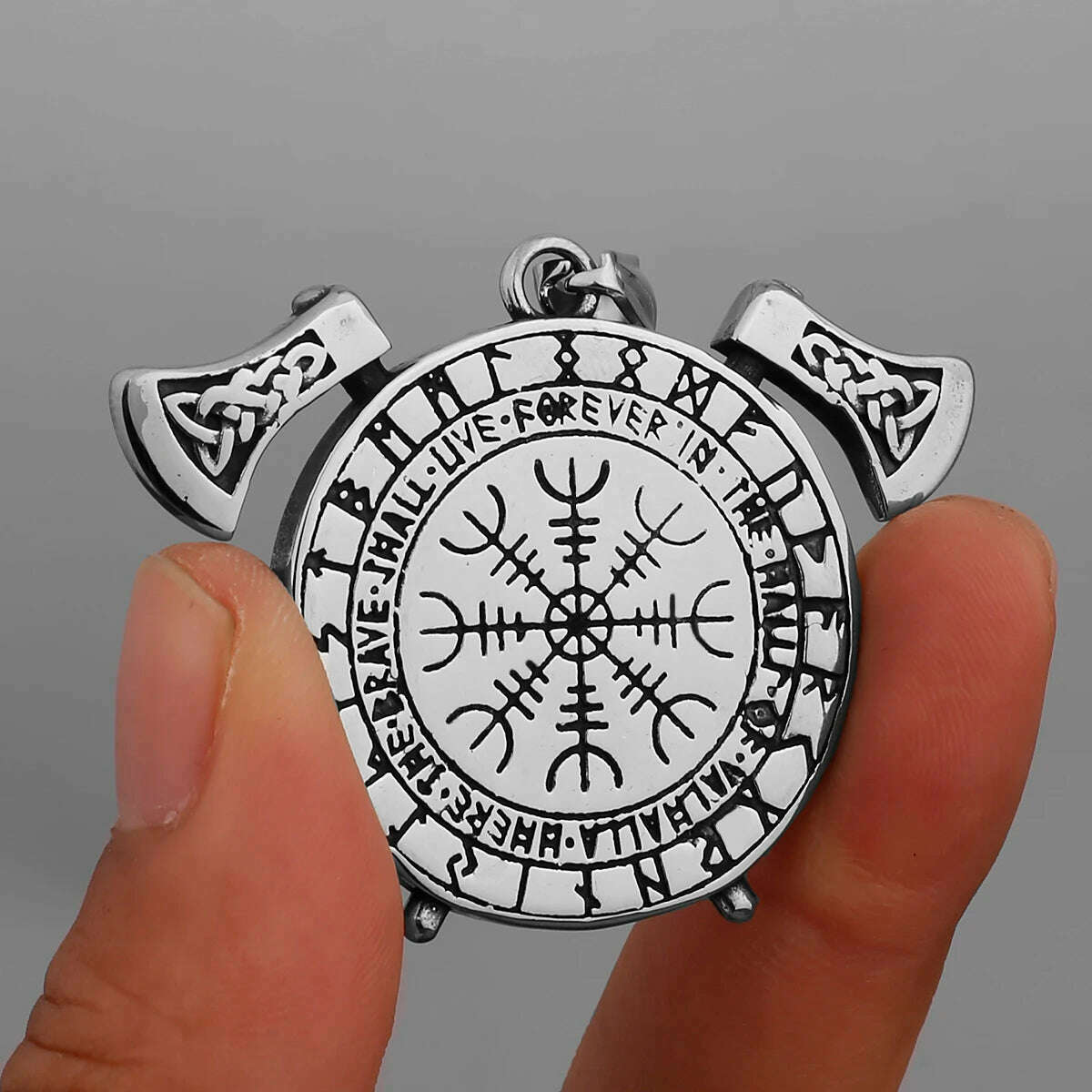 Nordic Viking Warrior Double Axe Gold Stainless Steel Pendant Men's Fashion Hip Hop Pendant Necklace Locomotive Men's Jewelry - KIMLUD