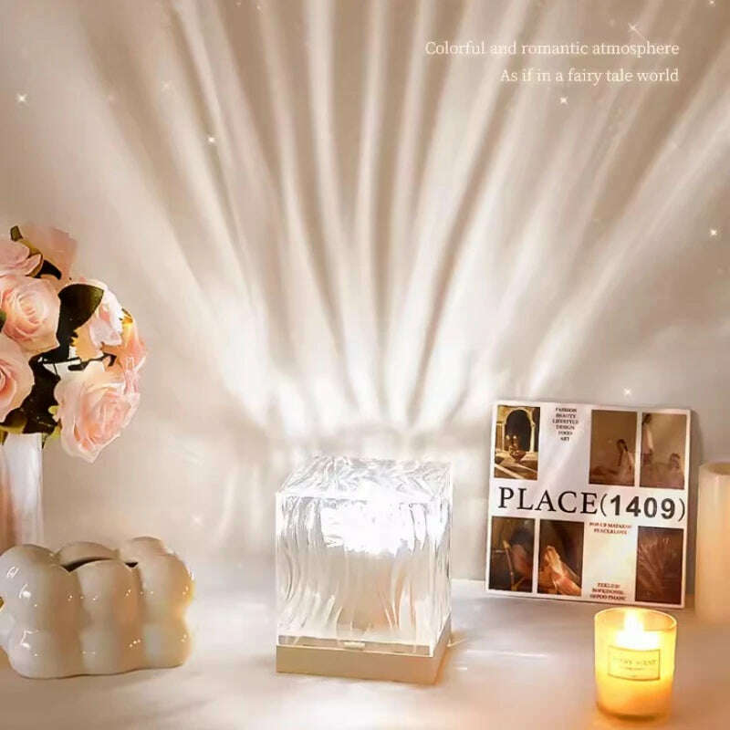 Northern Lights Aurora Borealis lamp USB Rechargeable Water Ripple Projector Night Light RGB Crystal Lamp Room Decor Mood Light - KIMLUD