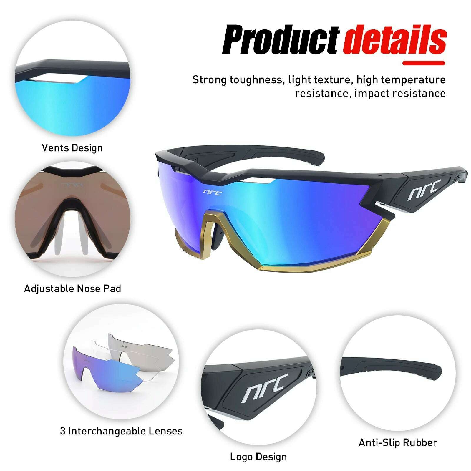 NRC Cycling Sunglasses Woman Bike Goggles Man 1 lens Cycling Glasses Outdoor UV400 Sports Bicycle Eyewear Sunglasses Eyepieces - KIMLUD